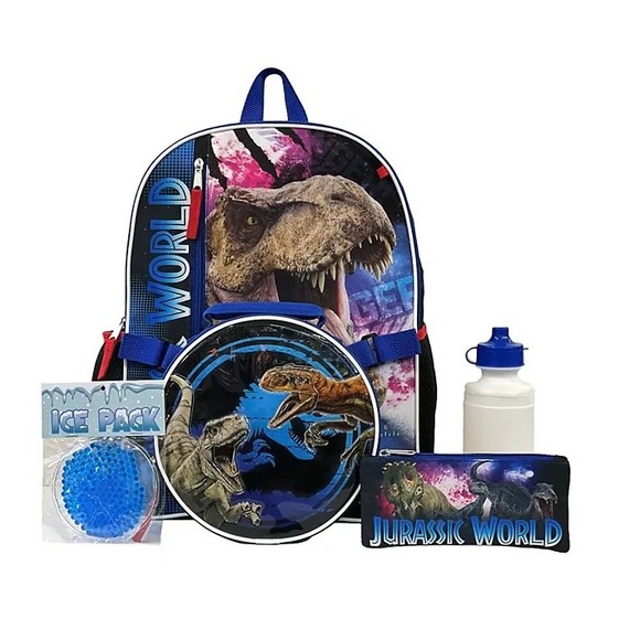 Jurassic Park 3D School 16'' Backpack Lunch 5pc Set Trex Dinosaur